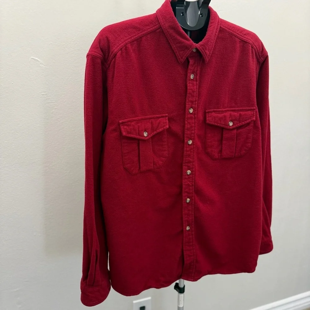 Eddie Bauer Red Flannel Shirt Men Large Button Up Long Sleeve Cotton Outdoor